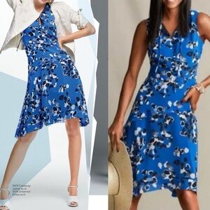 CABI Dress Medium 5576 Sleeveless Untamed Electric Blue Floral Sharkbite Hem